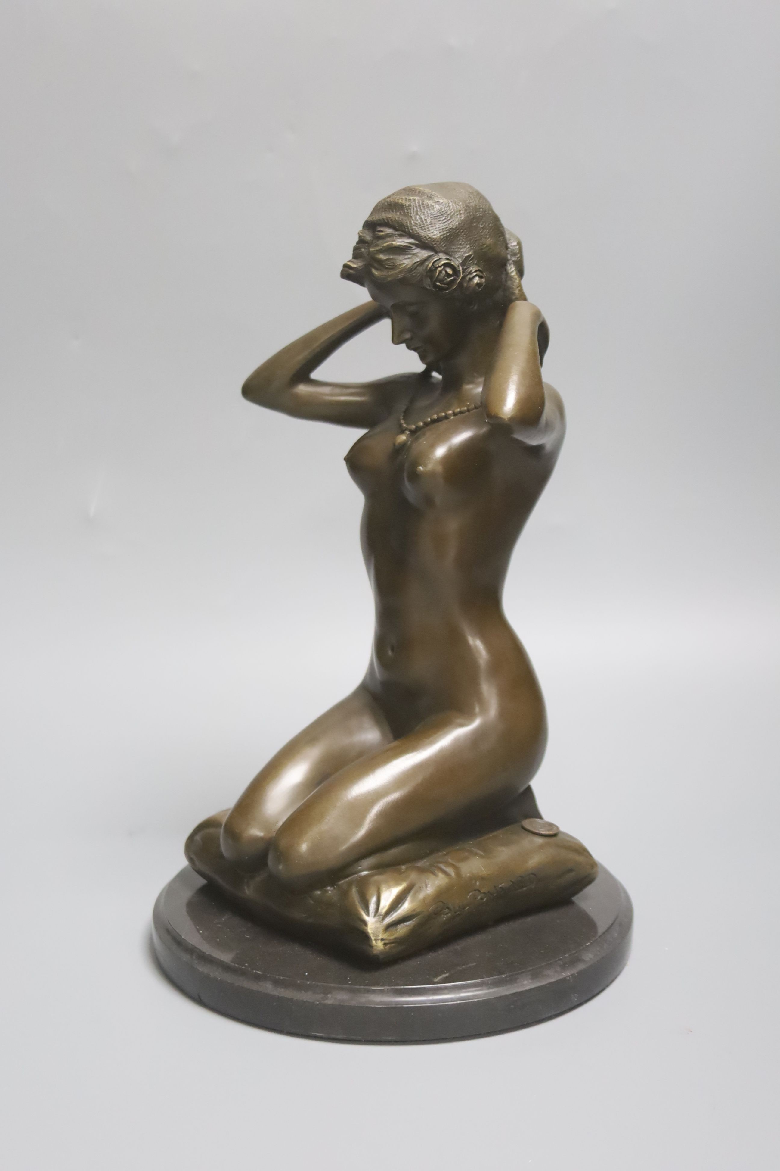 After Paul Ponsard, a bronze of a kneeling nude lady “New Necklace” 30cm